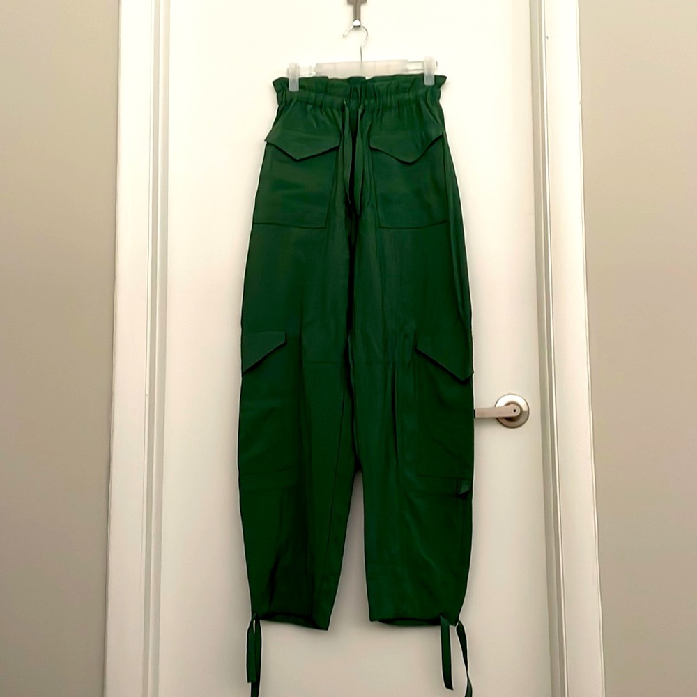 Ganni Slub Cargo Trousers, Myrtle, US 2/EU 34